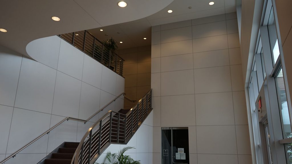 Lobby view of the Texas Drive building, an office over retail property in Sugar Land Town Square