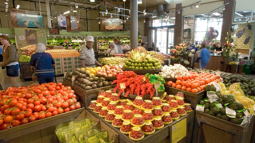 The produce center in Whole Foods Market, part of the Lake Pointe Village shopping center