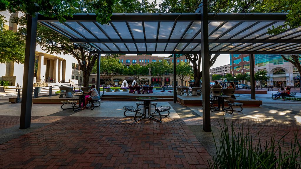 View of common Plaza area in Sugar Land Town Square